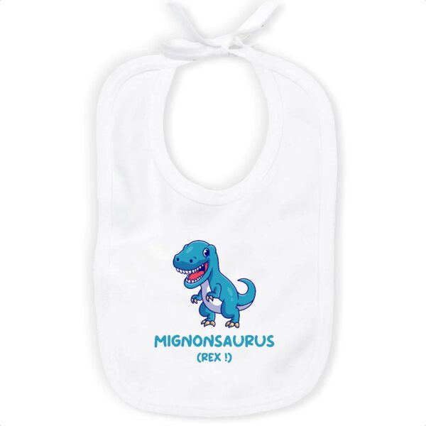 Bavoir 100% coton Mignonsaurus Rex bleu
