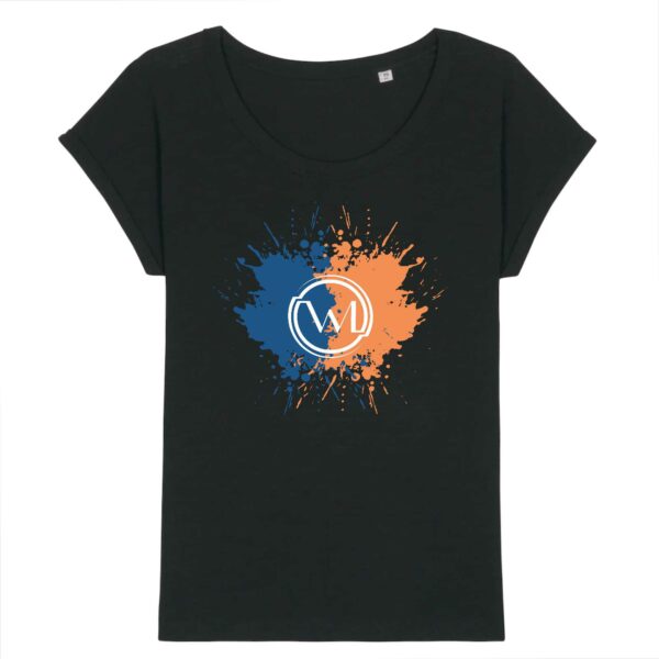 T-shirt manches retroussées Femme Bio Wesh Michel Splash Bleu Orange